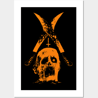 Severed head and two machetes (orange version) Posters and Art